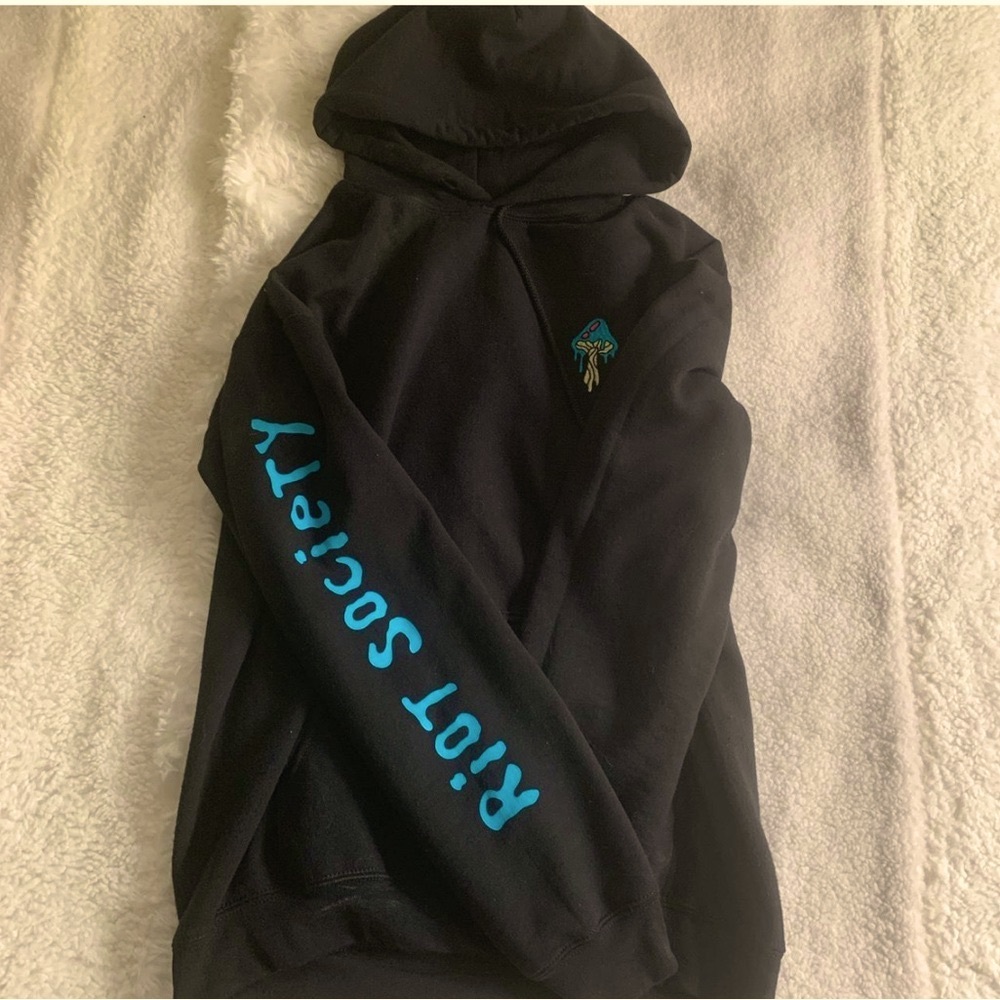 Riot Society Black Hoodie Embroidered Mushroom